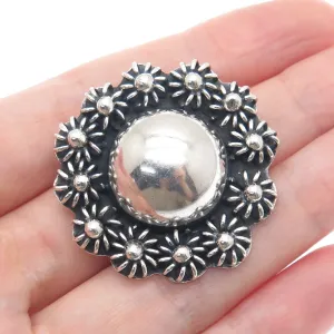 925 Sterling Silver Vintage Mexico Cannetille Floral Oxidized Pin Brooch Pendant