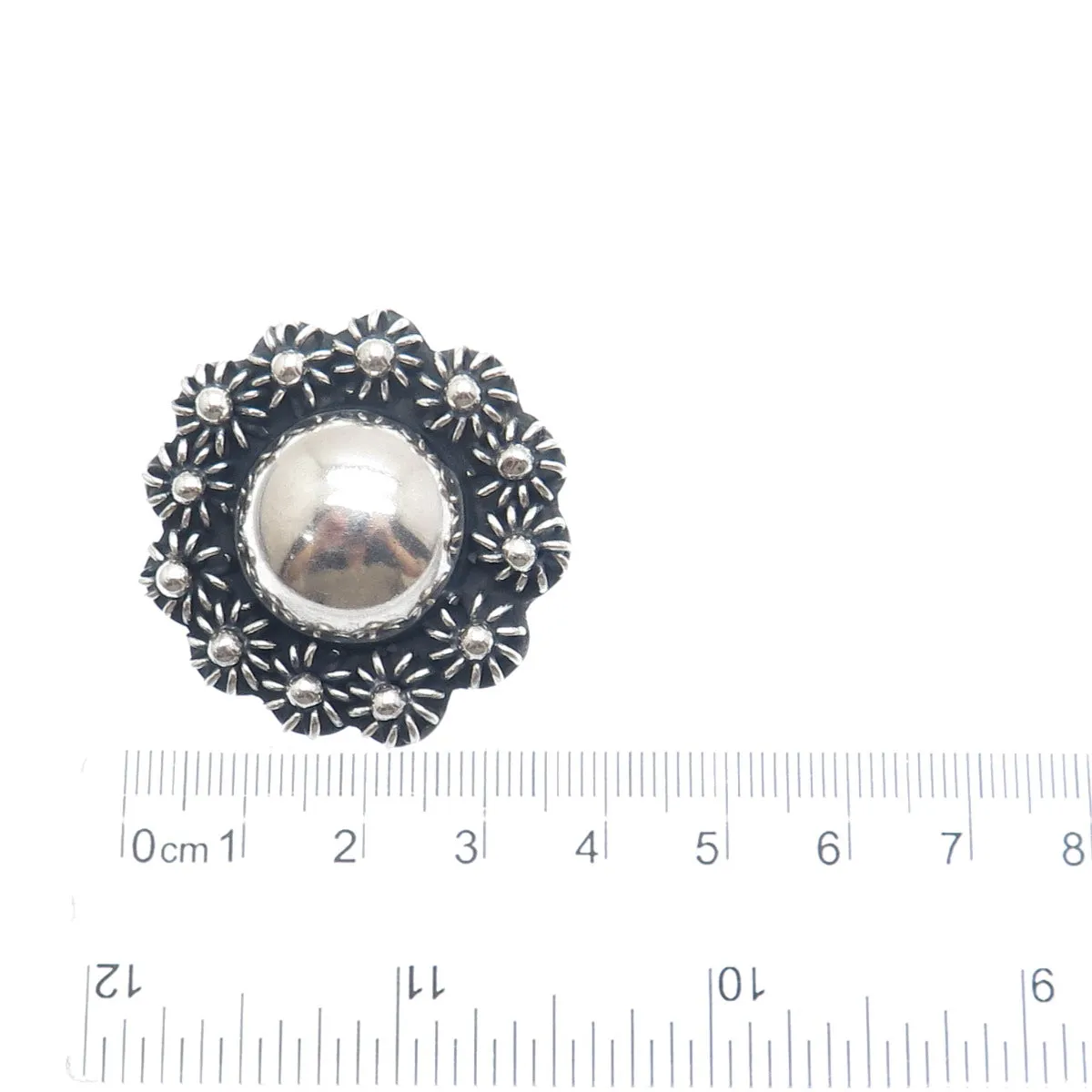 925 Sterling Silver Vintage Mexico Cannetille Floral Oxidized Pin Brooch Pendant