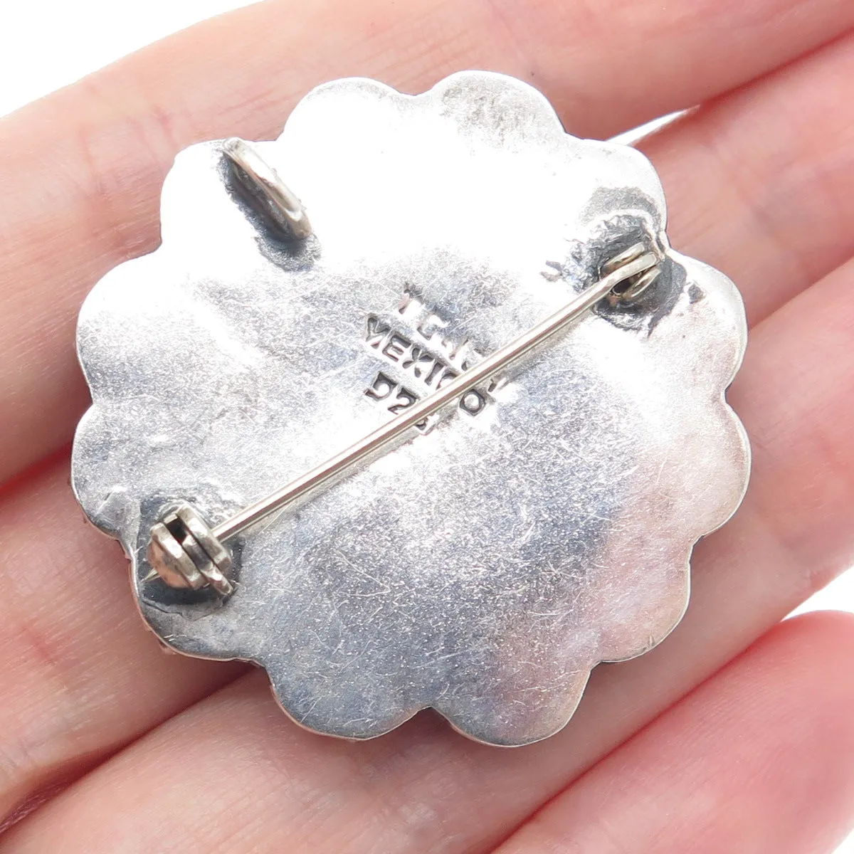 925 Sterling Silver Vintage Mexico Cannetille Floral Oxidized Pin Brooch Pendant