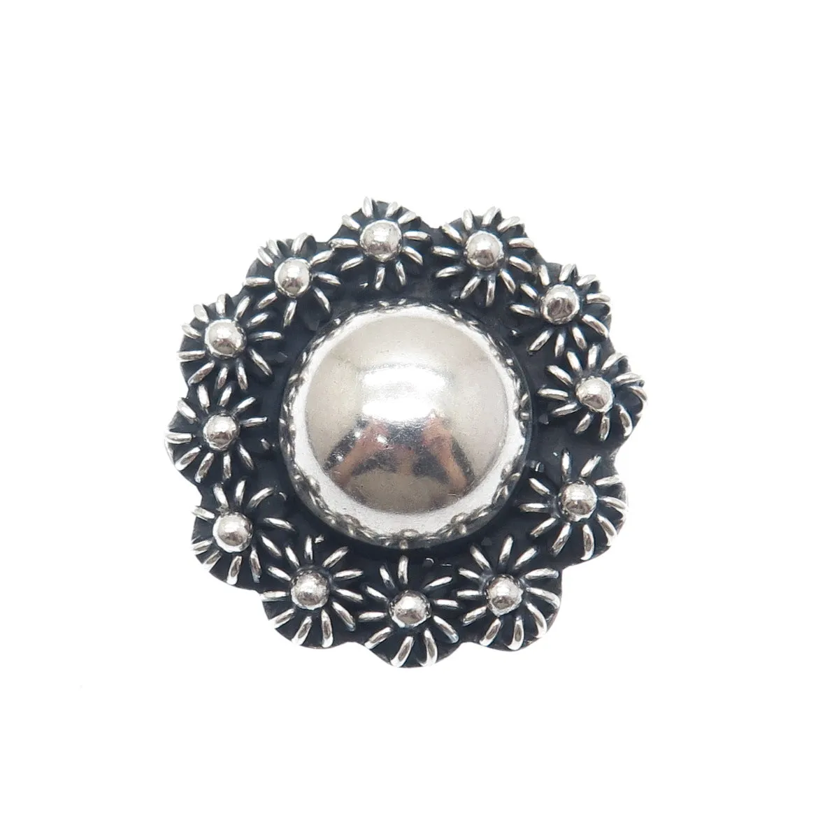 925 Sterling Silver Vintage Mexico Cannetille Floral Oxidized Pin Brooch Pendant
