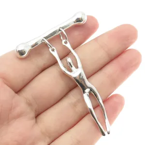 925 Sterling Silver Vintage Mexico Modernist Hanging Man Pin Brooch
