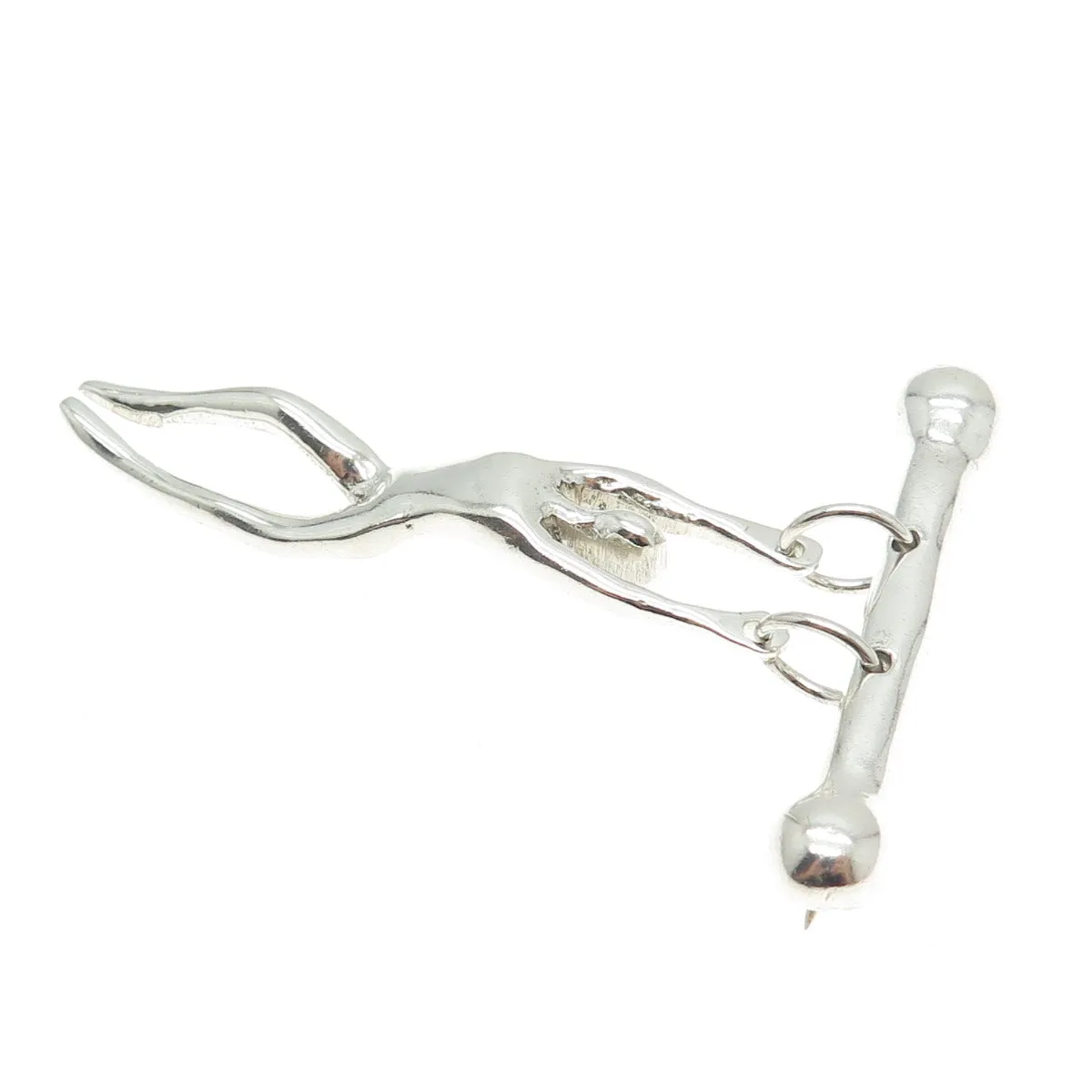 925 Sterling Silver Vintage Mexico Modernist Hanging Man Pin Brooch