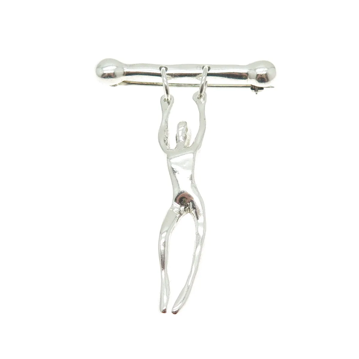 925 Sterling Silver Vintage Mexico Modernist Hanging Man Pin Brooch