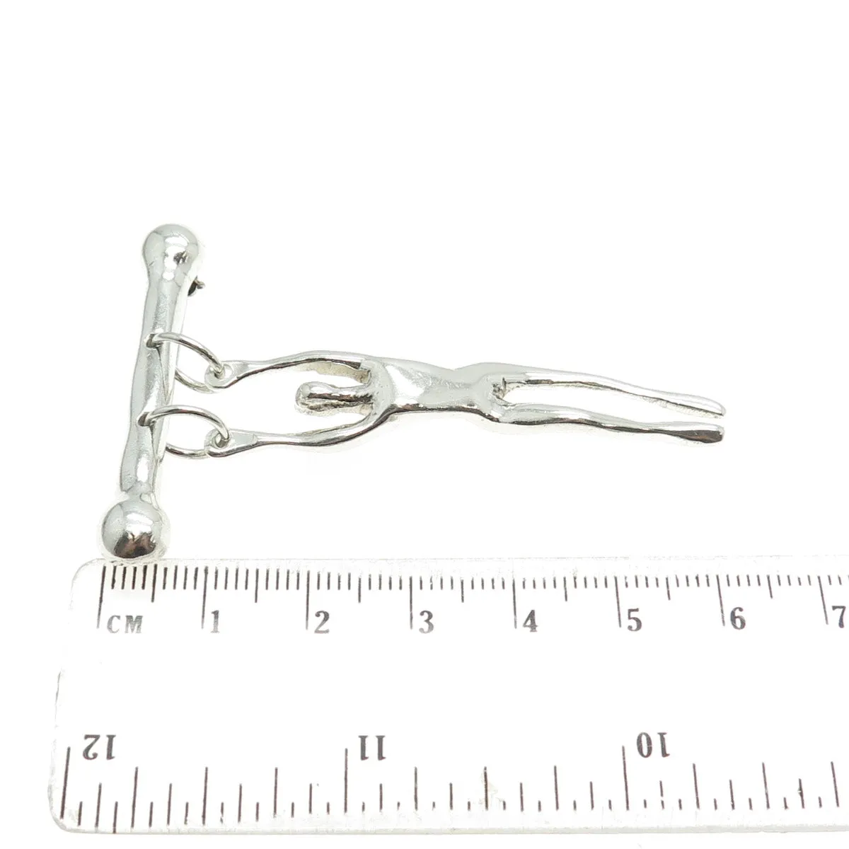 925 Sterling Silver Vintage Mexico Modernist Hanging Man Pin Brooch