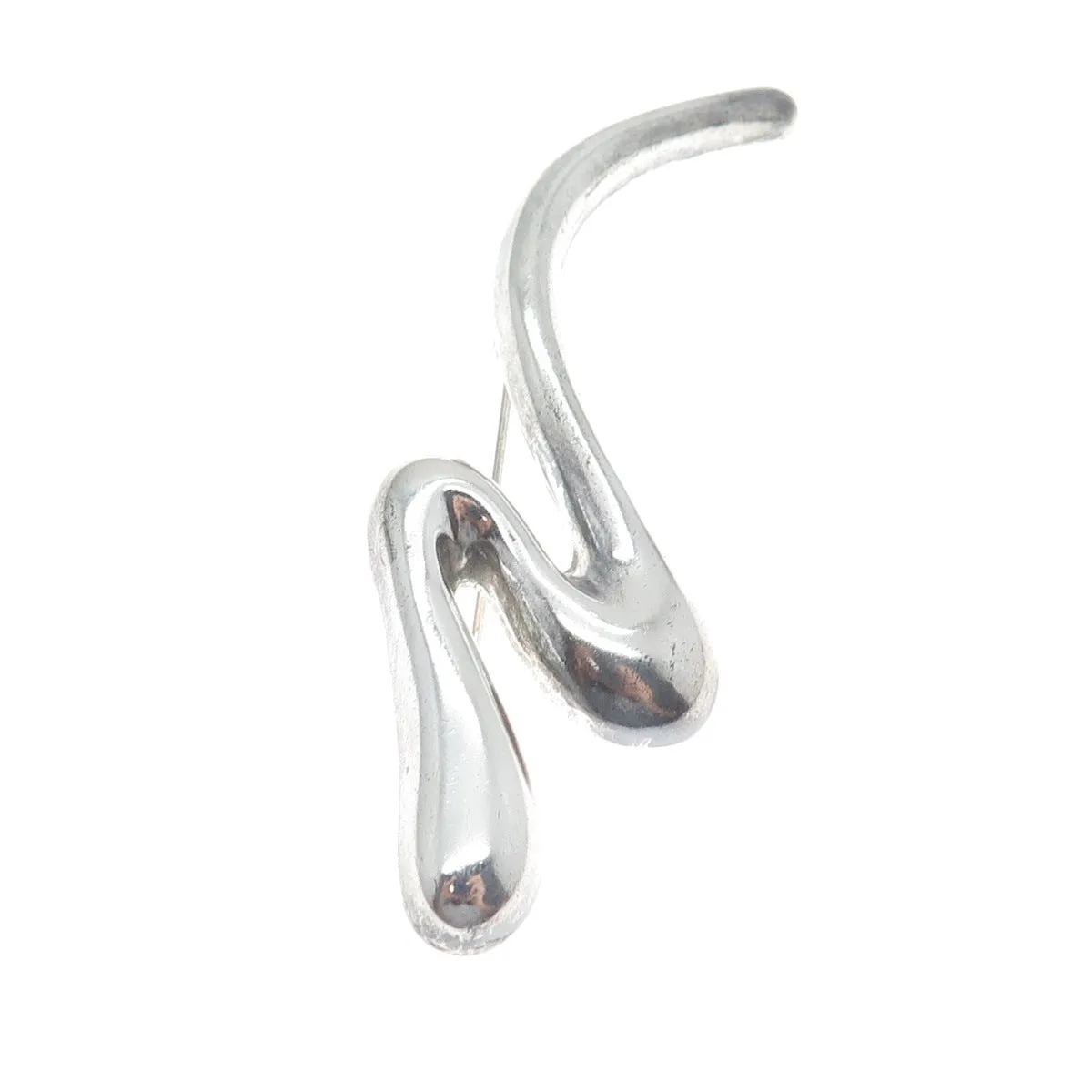 925 Sterling Silver Vintage Mexico Modernist Zig Zag Oxidized Pin Brooch