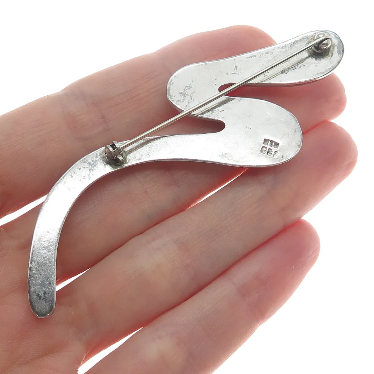 925 Sterling Silver Vintage Mexico Modernist Zig Zag Oxidized Pin Brooch