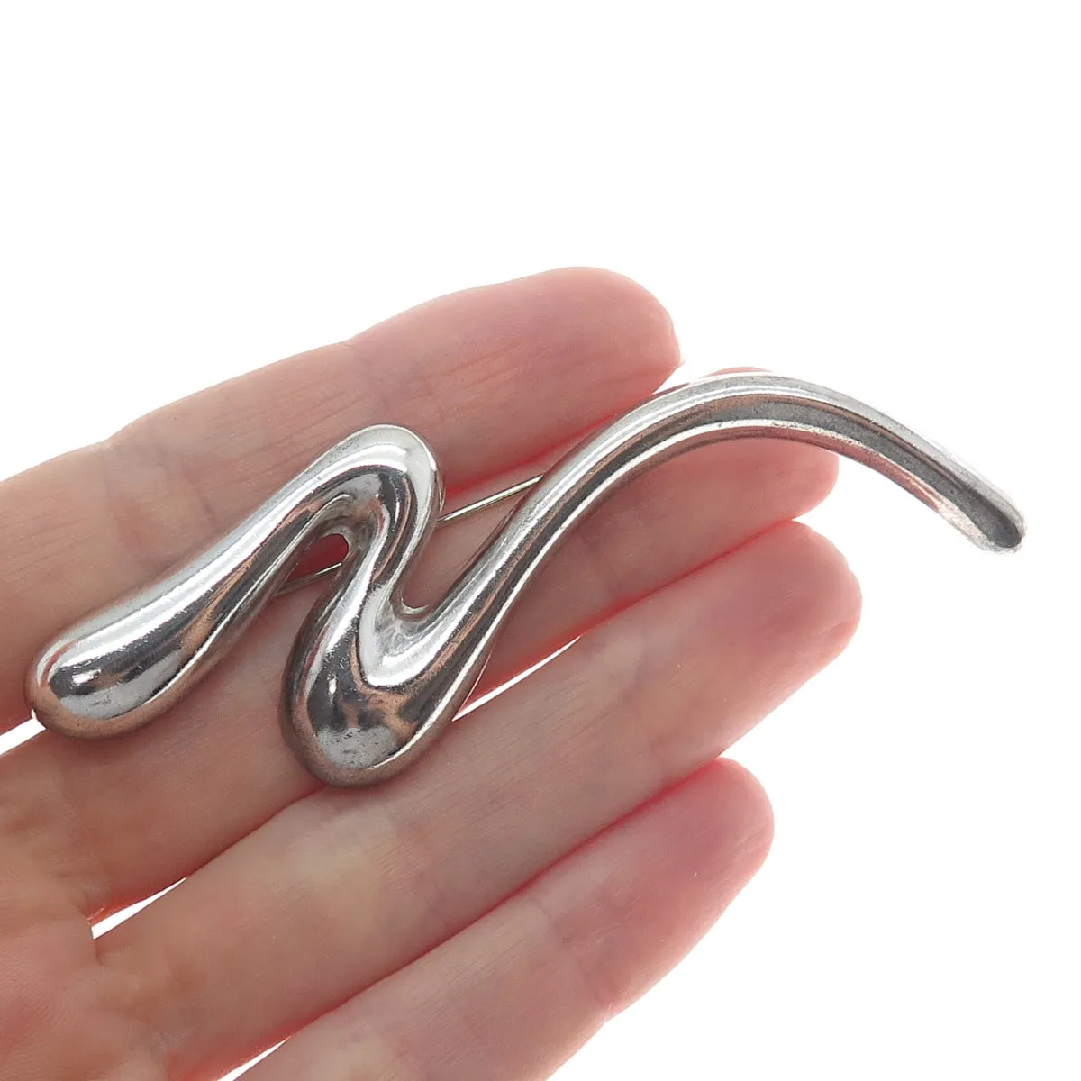 925 Sterling Silver Vintage Mexico Modernist Zig Zag Oxidized Pin Brooch