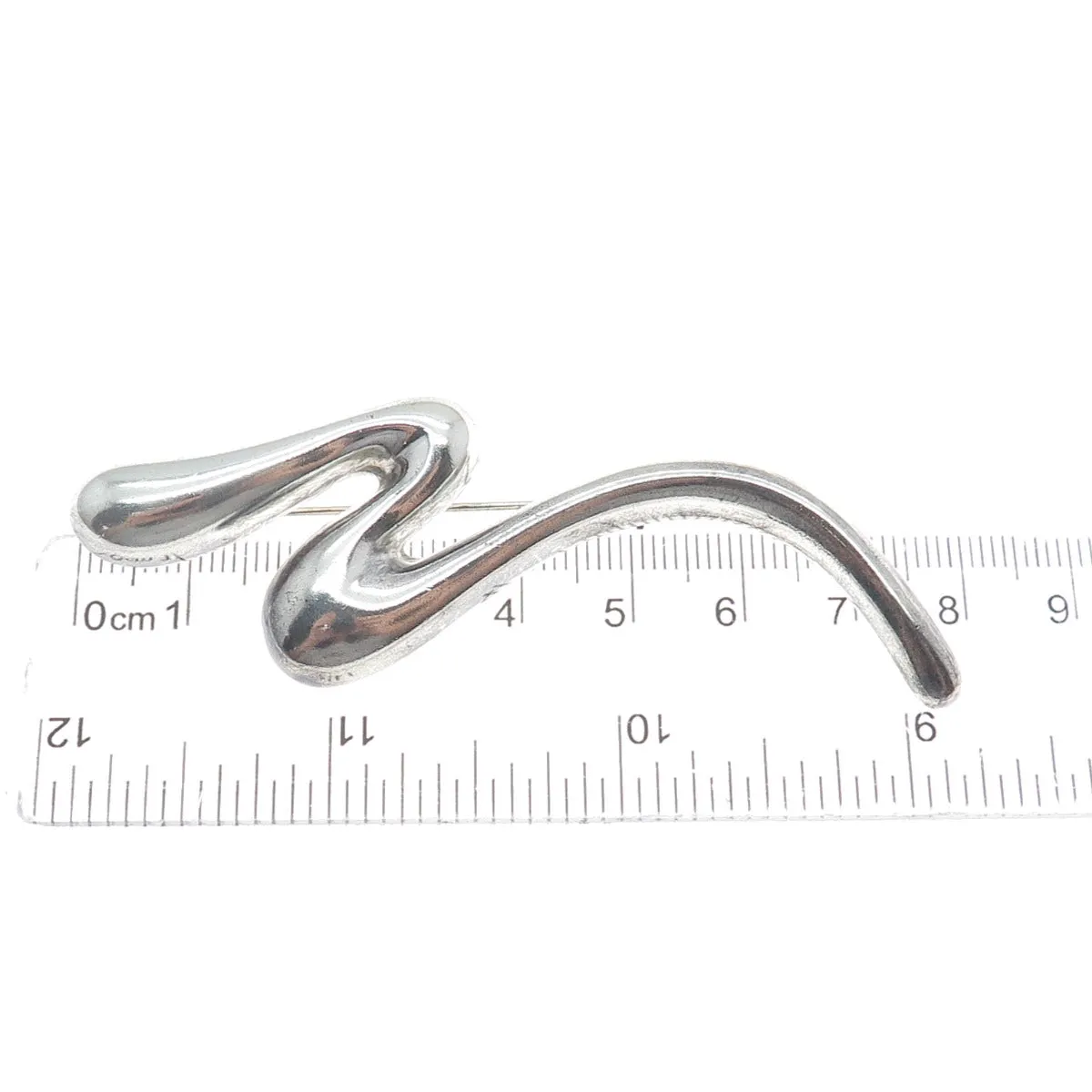 925 Sterling Silver Vintage Mexico Modernist Zig Zag Oxidized Pin Brooch