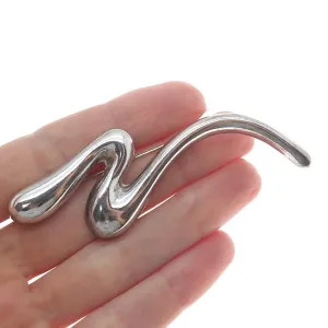 925 Sterling Silver Vintage Mexico Modernist Zig Zag Oxidized Pin Brooch