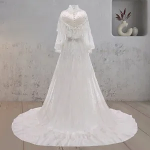 A-Line Lace Appliques Illusion Neck Wedding Dresses