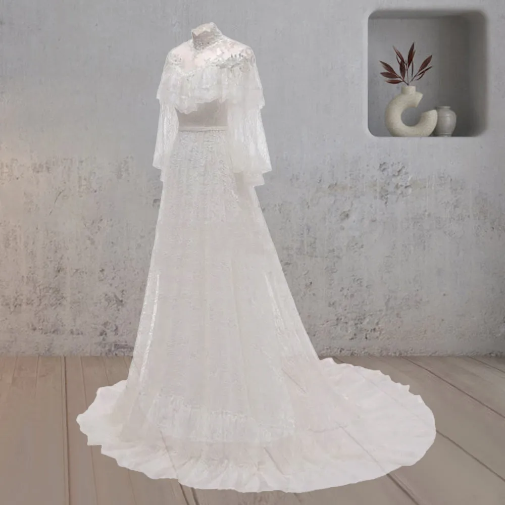 A-Line Lace Appliques Illusion Neck Wedding Dresses
