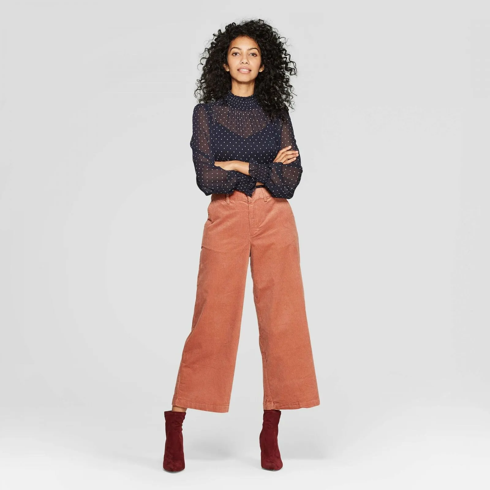 A New Day Women's High Rise Wide Leg Cropped Corduroy Pants