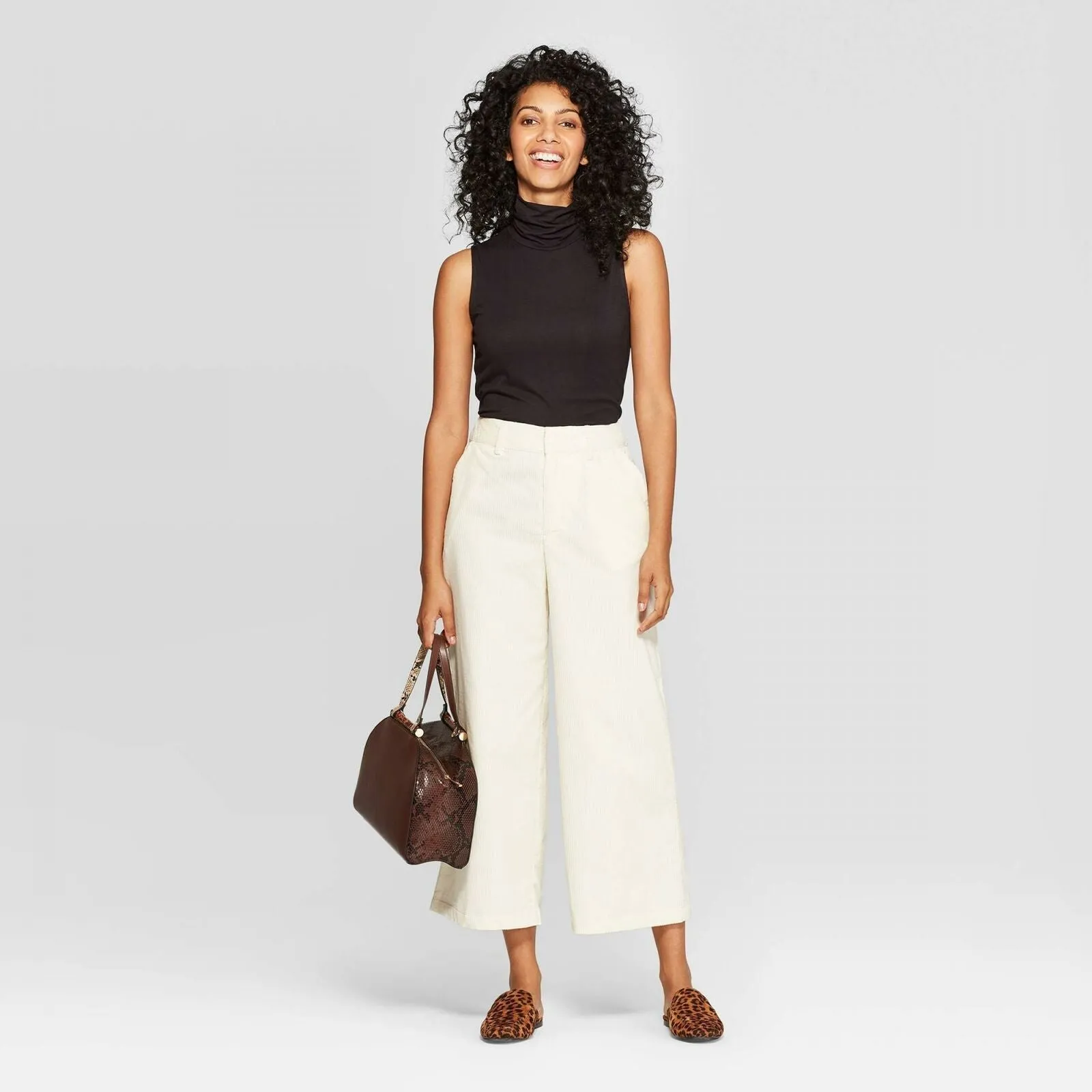 A New Day Women's High Rise Wide Leg Cropped Corduroy Pants