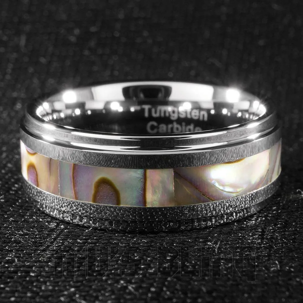 Abalone Shell Silver Tungsten Carbide Ring 8MM