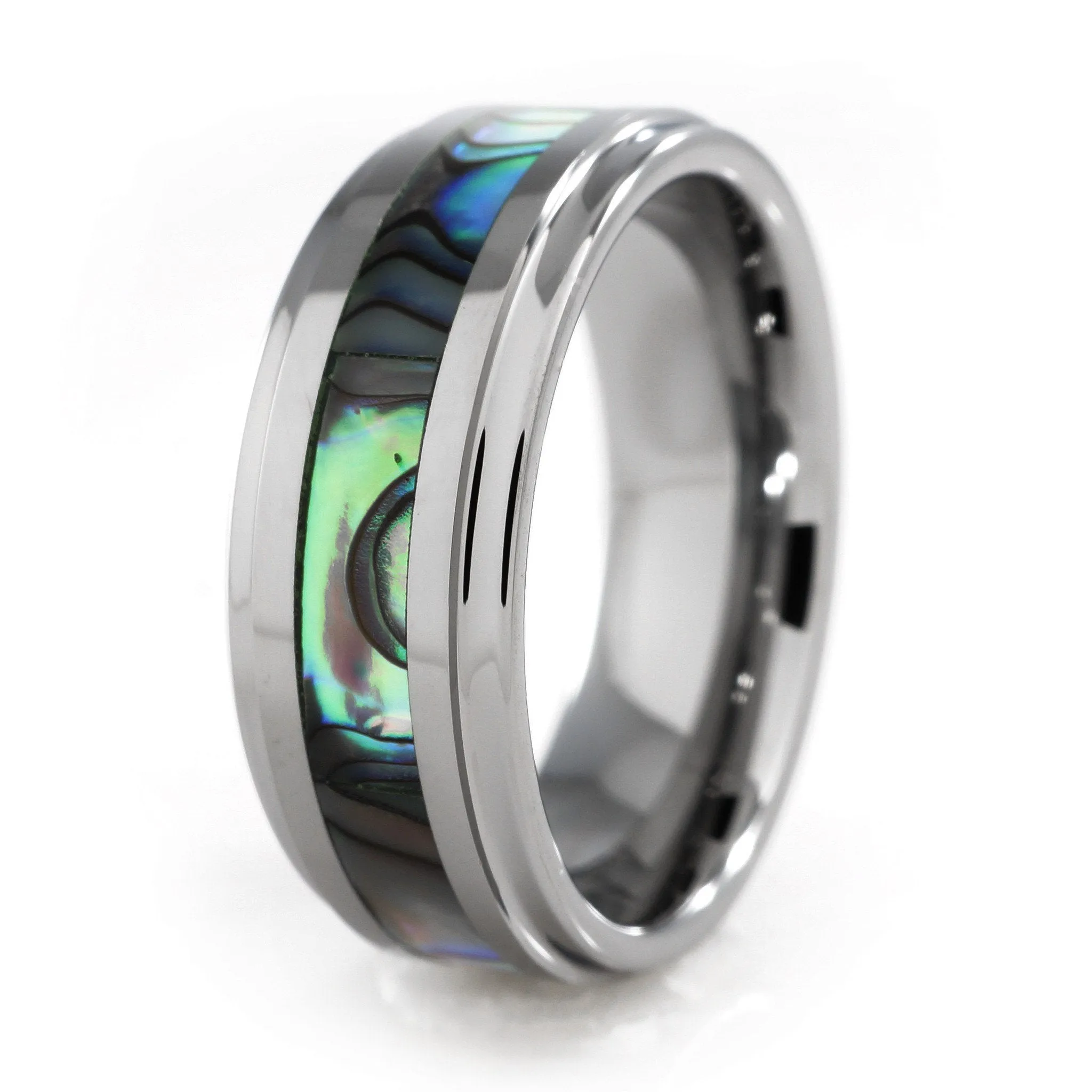 Abalone Shell Silver Tungsten Carbide Ring 8MM