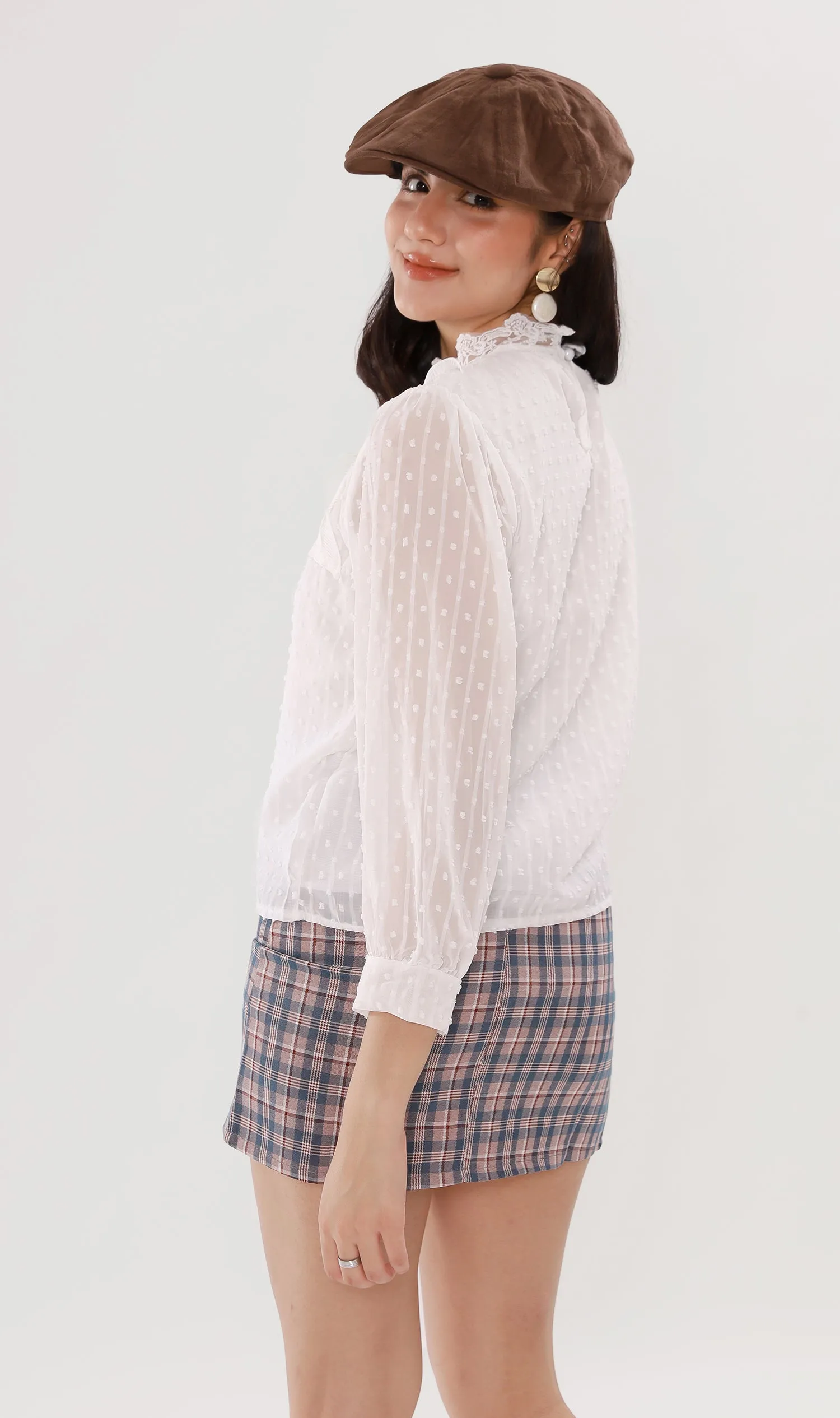 ALORA Lace-Trimmed Long-Sleeve Top (White)