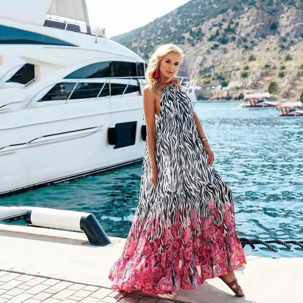 Amazing Floral Print Summer Beach Long Dresses