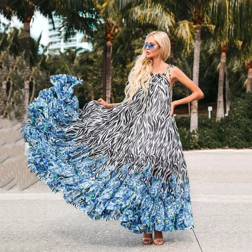 Amazing Floral Print Summer Beach Long Dresses