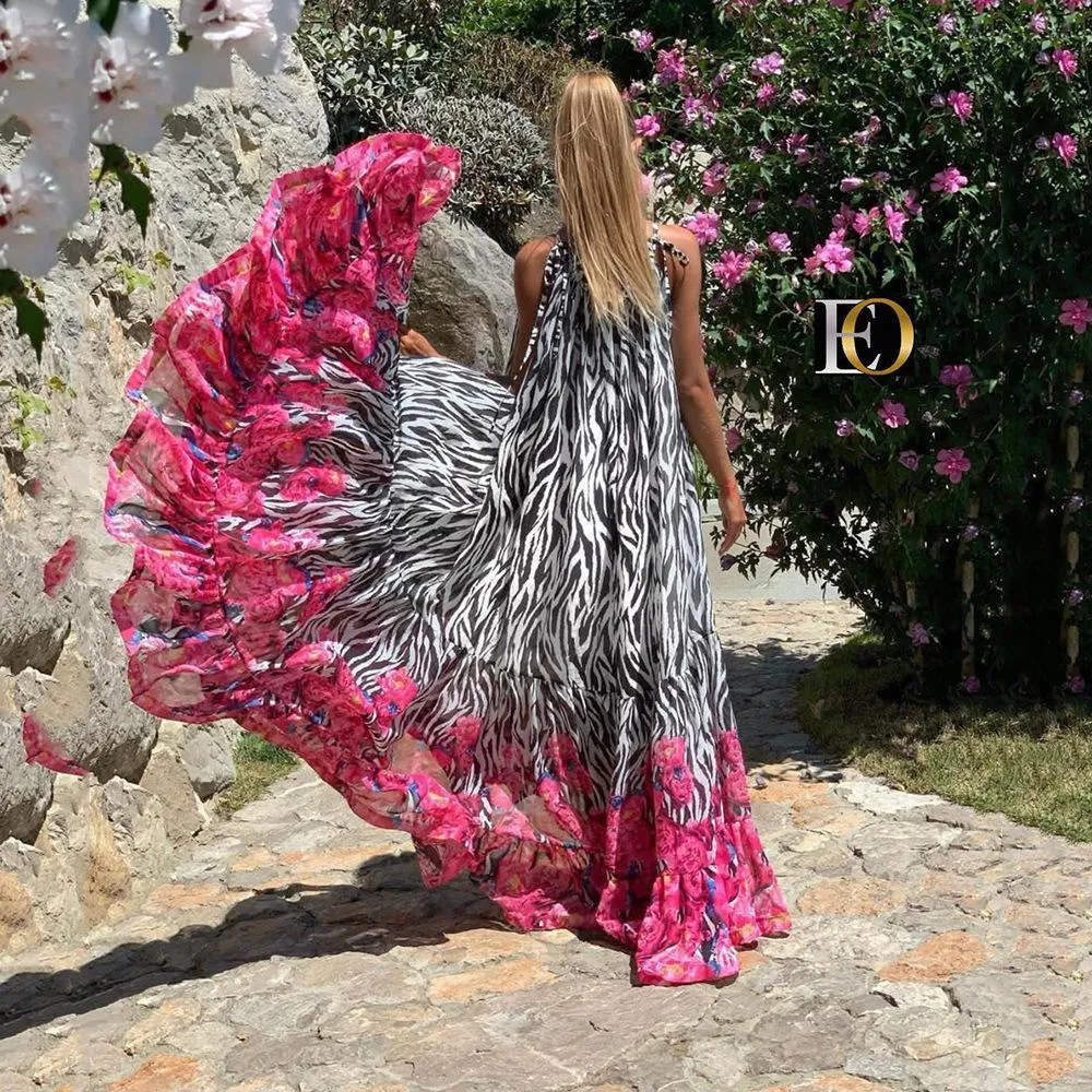 Amazing Floral Print Summer Beach Long Dresses