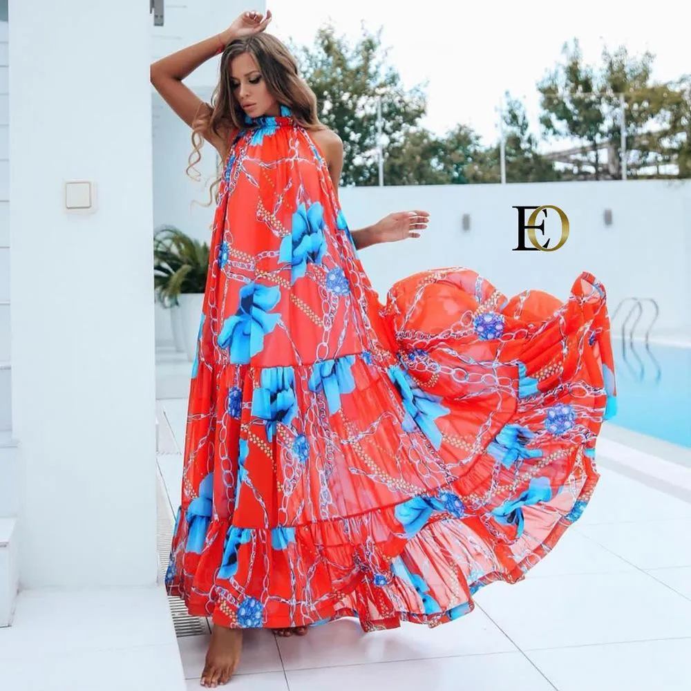 Amazing Floral Print Summer Beach Long Dresses