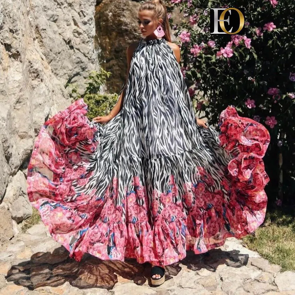Amazing Floral Print Summer Beach Long Dresses