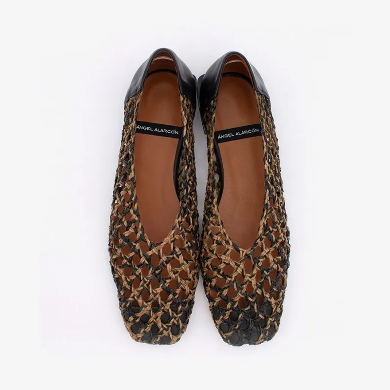 ANGEL ALACRON ANDREA SQ TOE WOVEN FLATS