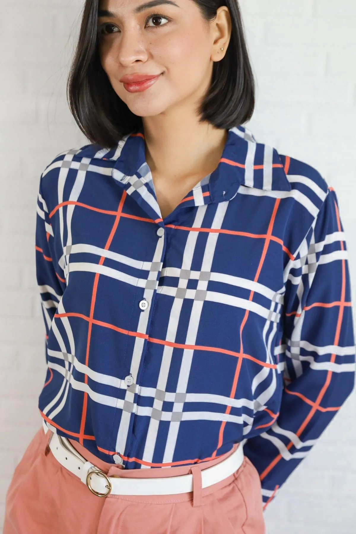 ANIKA Plaid Button-Down Shirt (Blue)