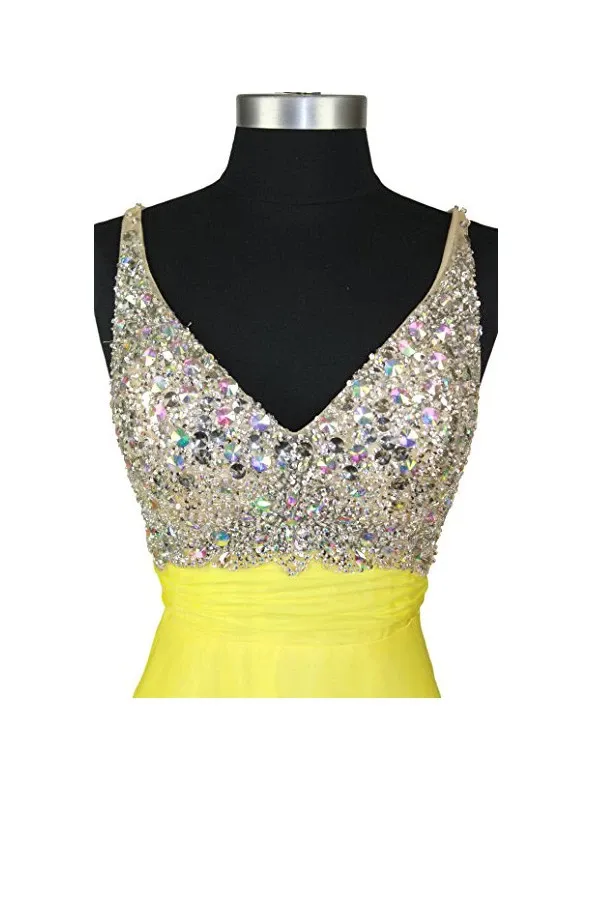Anneprom A Line V-Neck Formal Chiffon Prom Dresses Evening Dresses APB0021