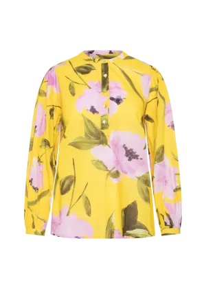 ANNI YELLOW PINK FLORAL PRINT VOILE BLOUSE