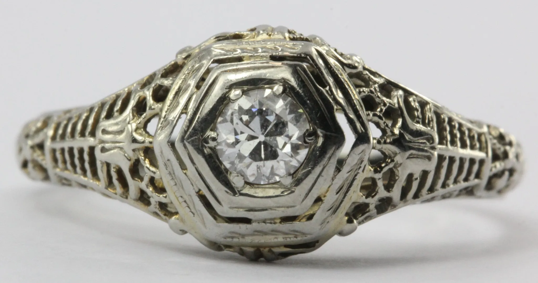 Antique Art Deco 18K White Gold Diamond Engagement Ring by Ciner Co of New York