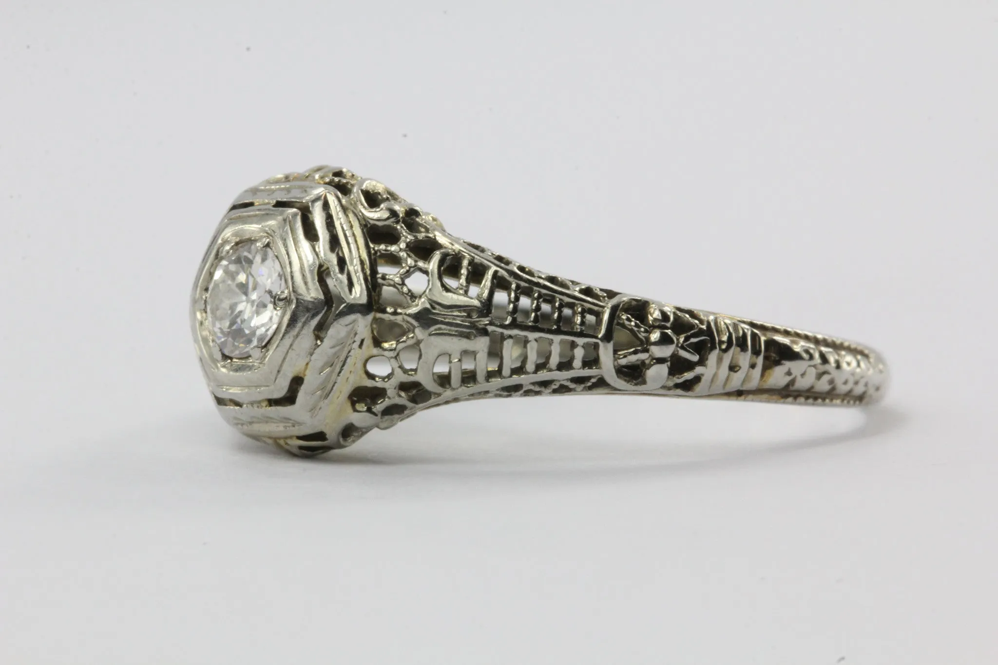 Antique Art Deco 18K White Gold Diamond Engagement Ring by Ciner Co of New York