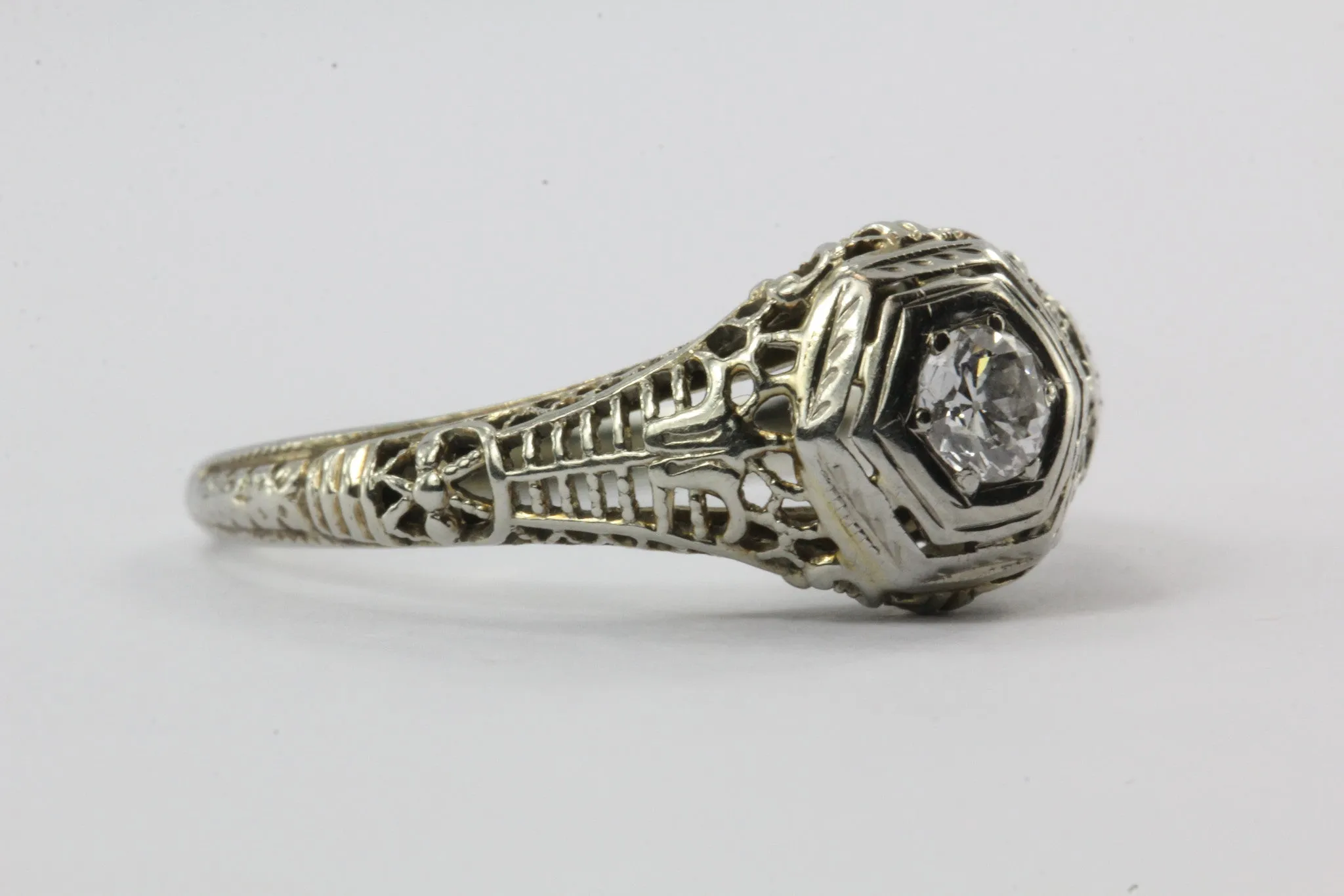 Antique Art Deco 18K White Gold Diamond Engagement Ring by Ciner Co of New York