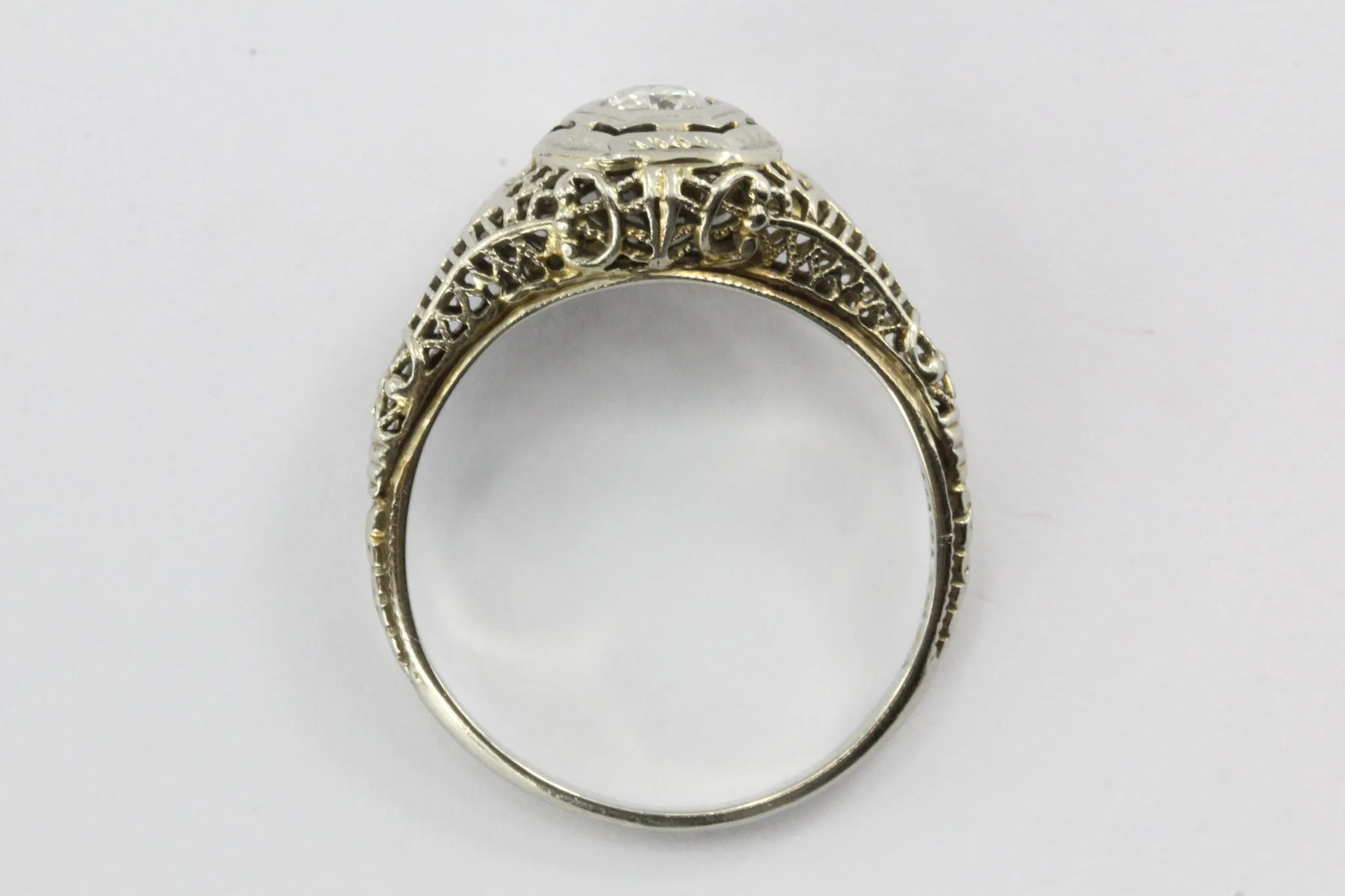 Antique Art Deco 18K White Gold Diamond Engagement Ring by Ciner Co of New York