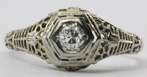 Antique Art Deco 18K White Gold Diamond Engagement Ring by Ciner Co of New York