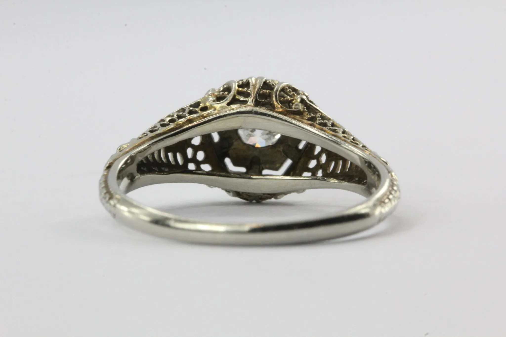 Antique Art Deco 18K White Gold Diamond Engagement Ring by Ciner Co of New York