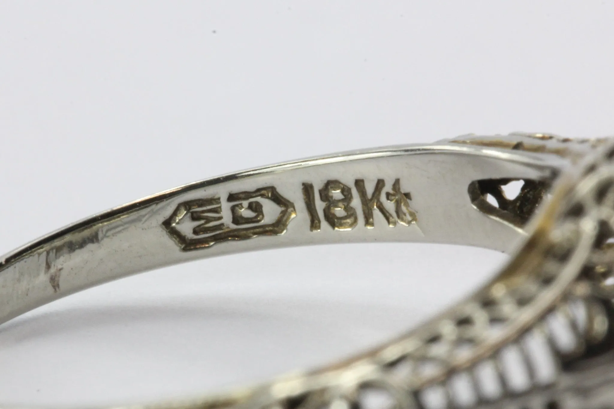 Antique Art Deco 18K White Gold Diamond Engagement Ring by Ciner Co of New York