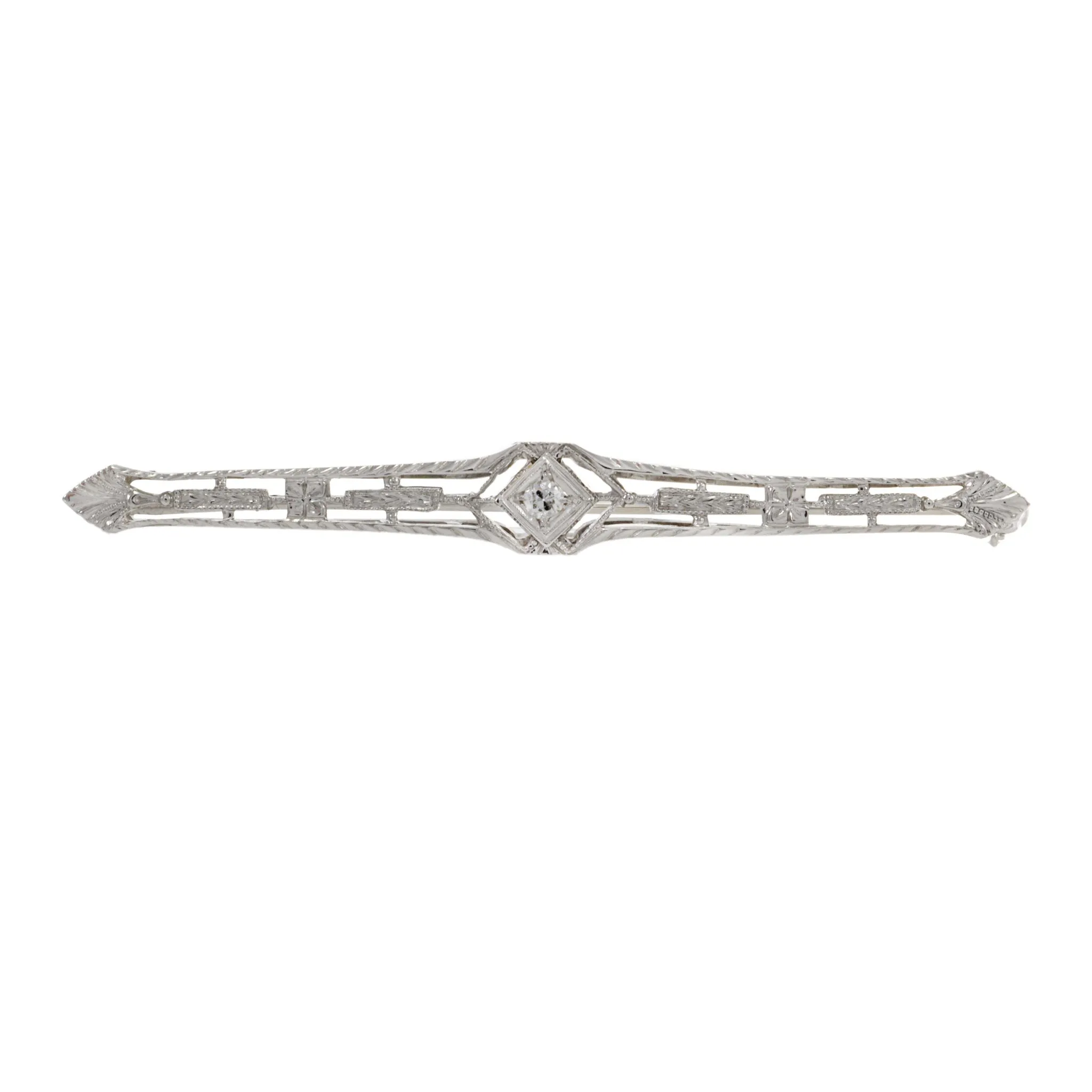 Antique Art Deco Period 18KT White Gold and Diamond Lapel Stick Pin