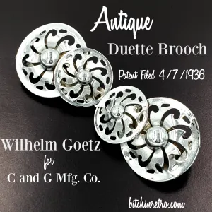 Antique Duette Brooch by Wilhelm Goetz For C and G Mfg Co. Circa 1936