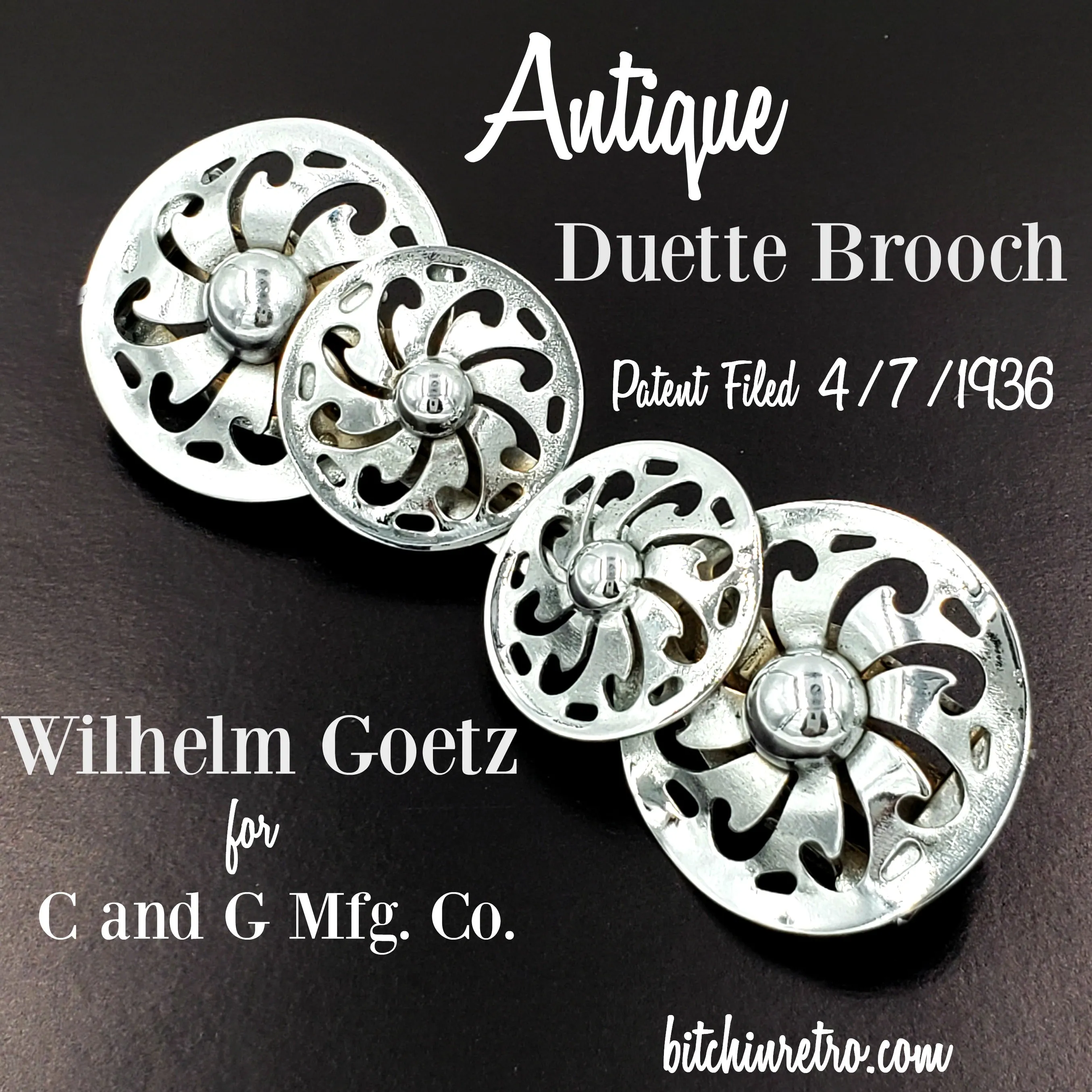 Antique Duette Brooch by Wilhelm Goetz For C and G Mfg Co. Circa 1936