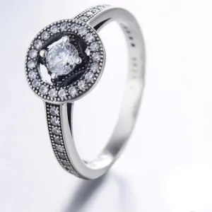 Antique Silver Clear Zircon Ring Wedding Women Jewelry