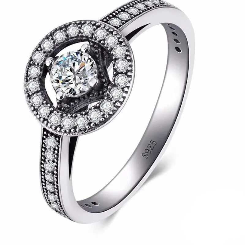 Antique Silver Clear Zircon Ring Wedding Women Jewelry