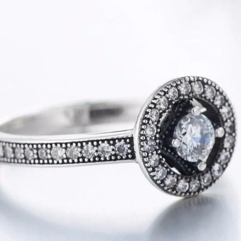 Antique Silver Clear Zircon Ring Wedding Women Jewelry