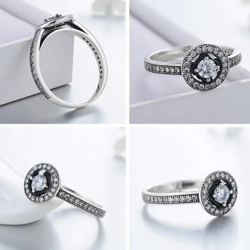 Antique Silver Clear Zircon Ring Wedding Women Jewelry