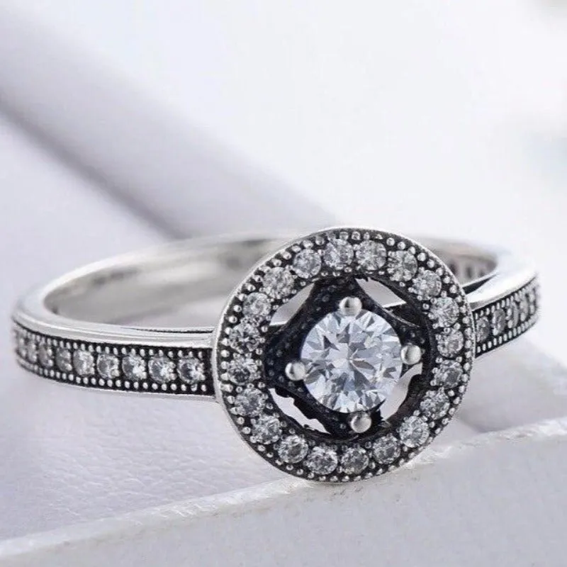 Antique Silver Clear Zircon Ring Wedding Women Jewelry