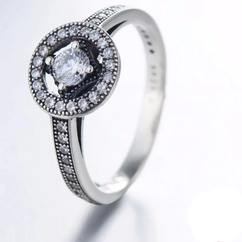 Antique Silver Clear Zircon Ring Wedding Women Jewelry