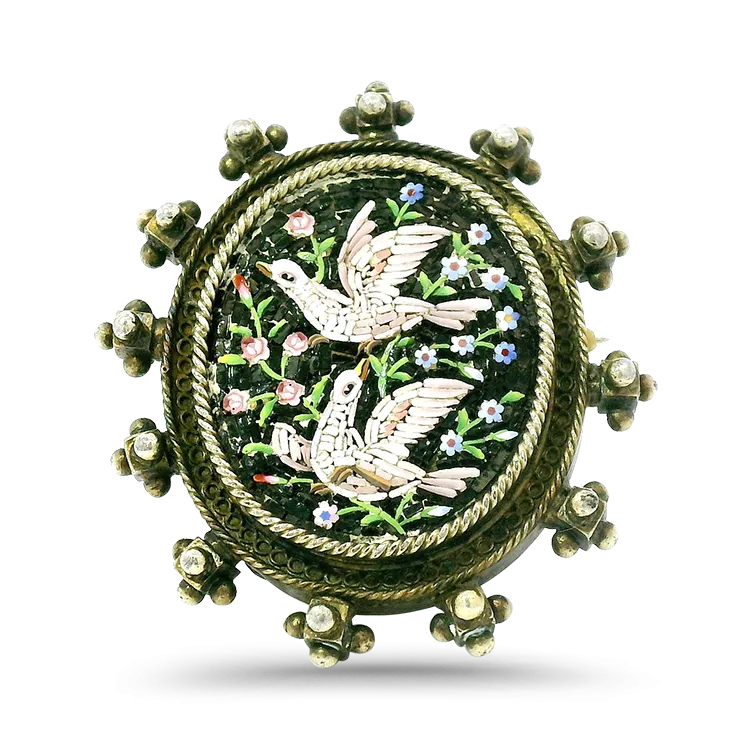 Antique Sterling Silver Micro Mosaic Brooch