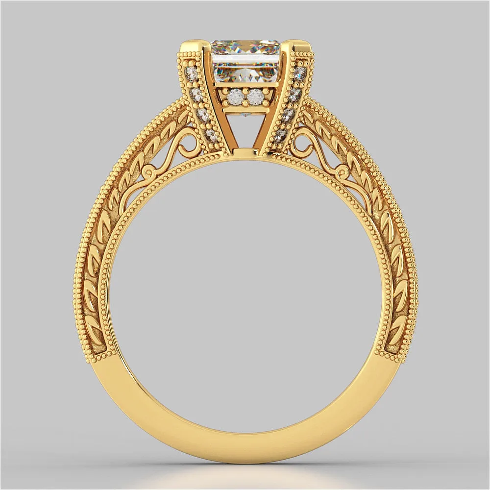 Antique Style Princess Cut Filigree Wedding Set with Accents