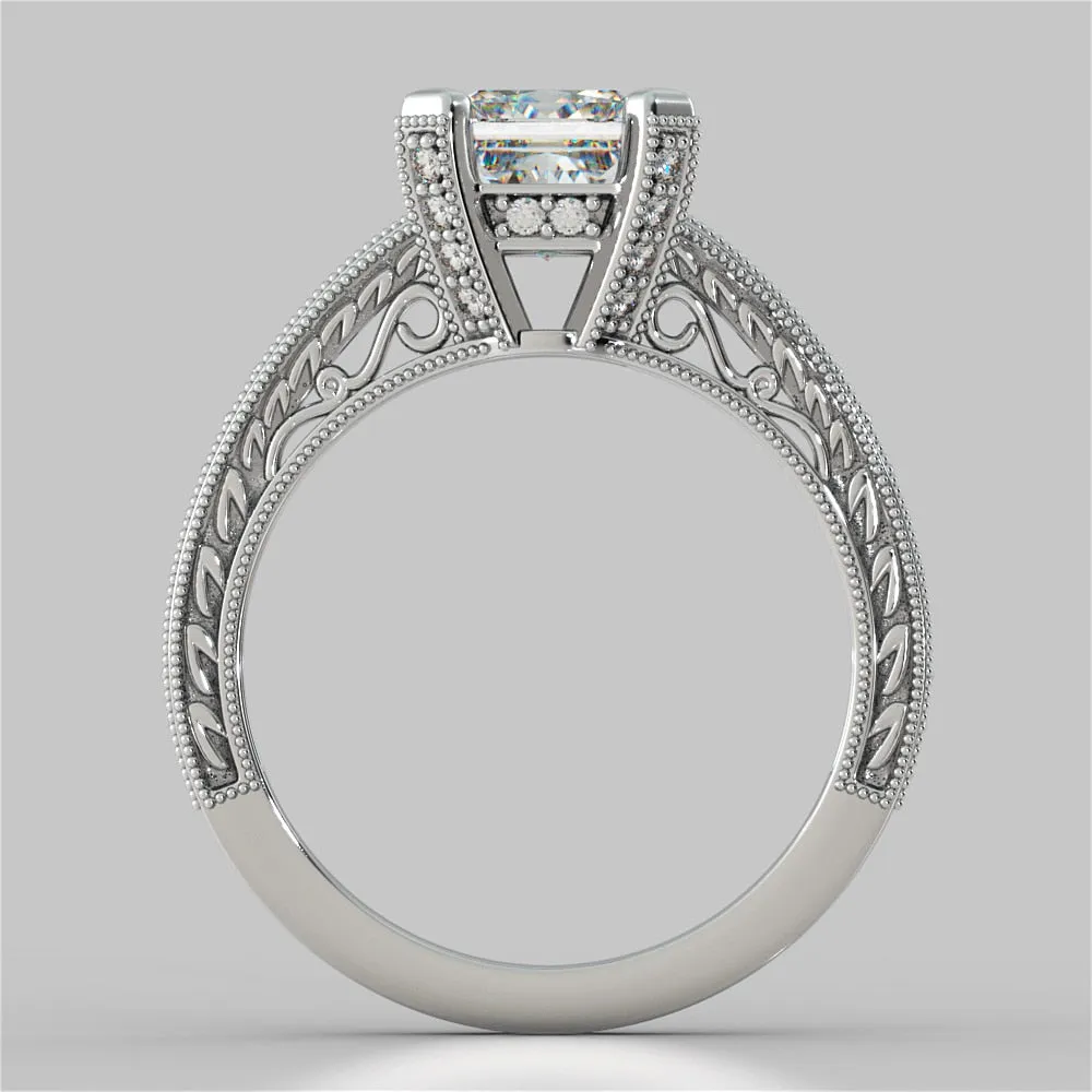 Antique Style Princess Cut Filigree Wedding Set with Accents