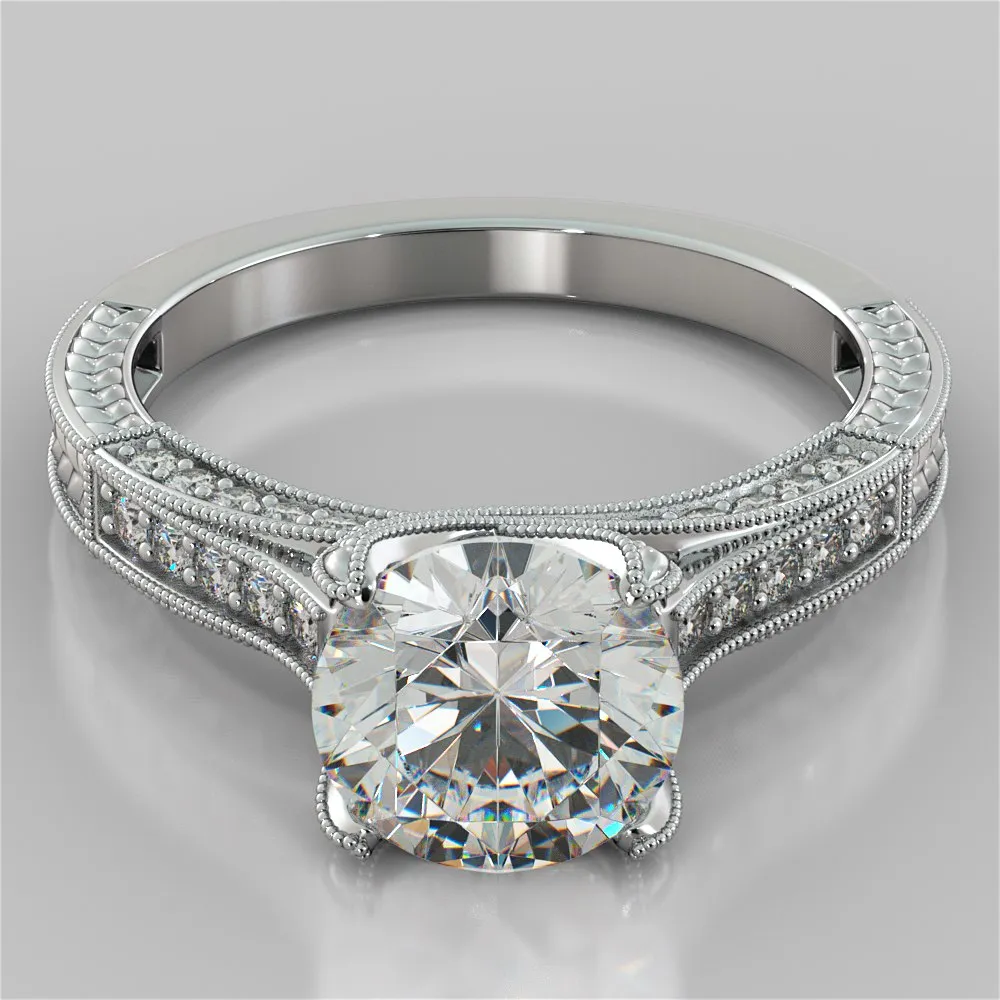 Antique-Style Round Cut Trio Wedding Set With 2 Matching Bands