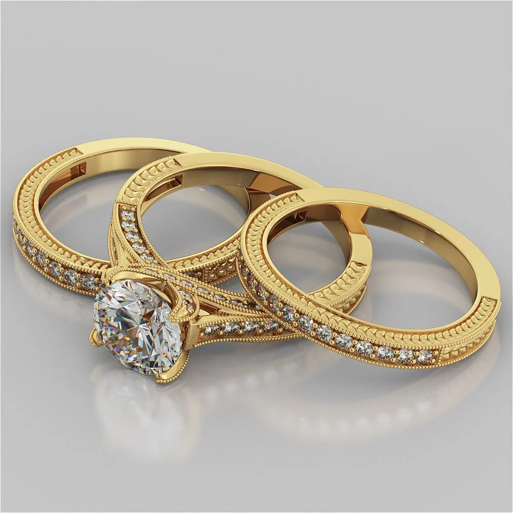 Antique Style Round Cut Wedding Set